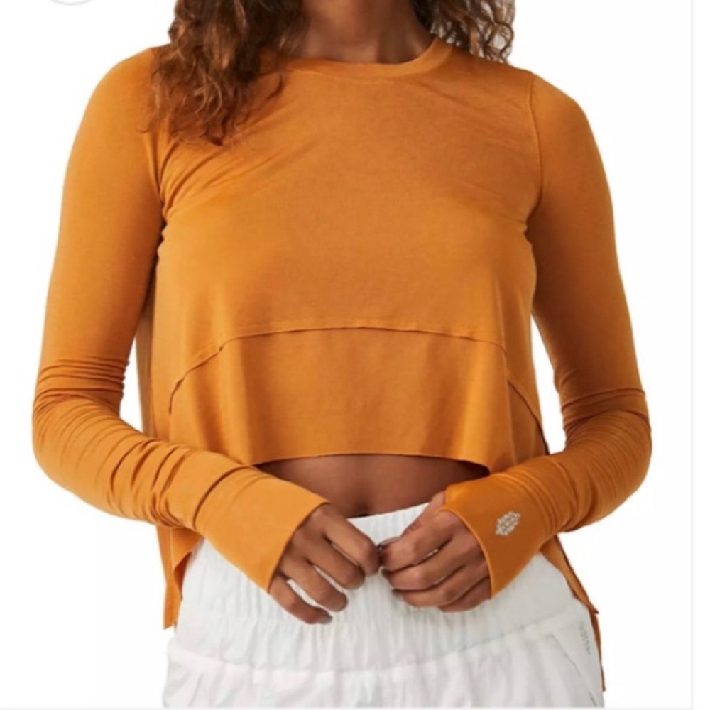 Free People Movement Breezy Tempo Long Sleeve Ruffle Top XS Thumbholes Khaki